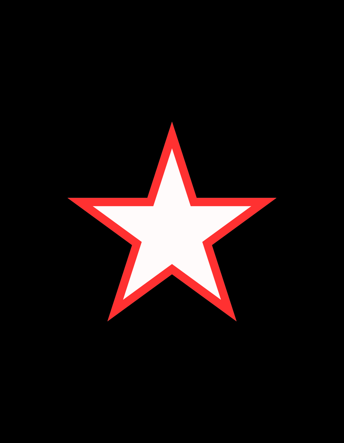Single white star with sharp five points and thick red outline, centered on solid black background.