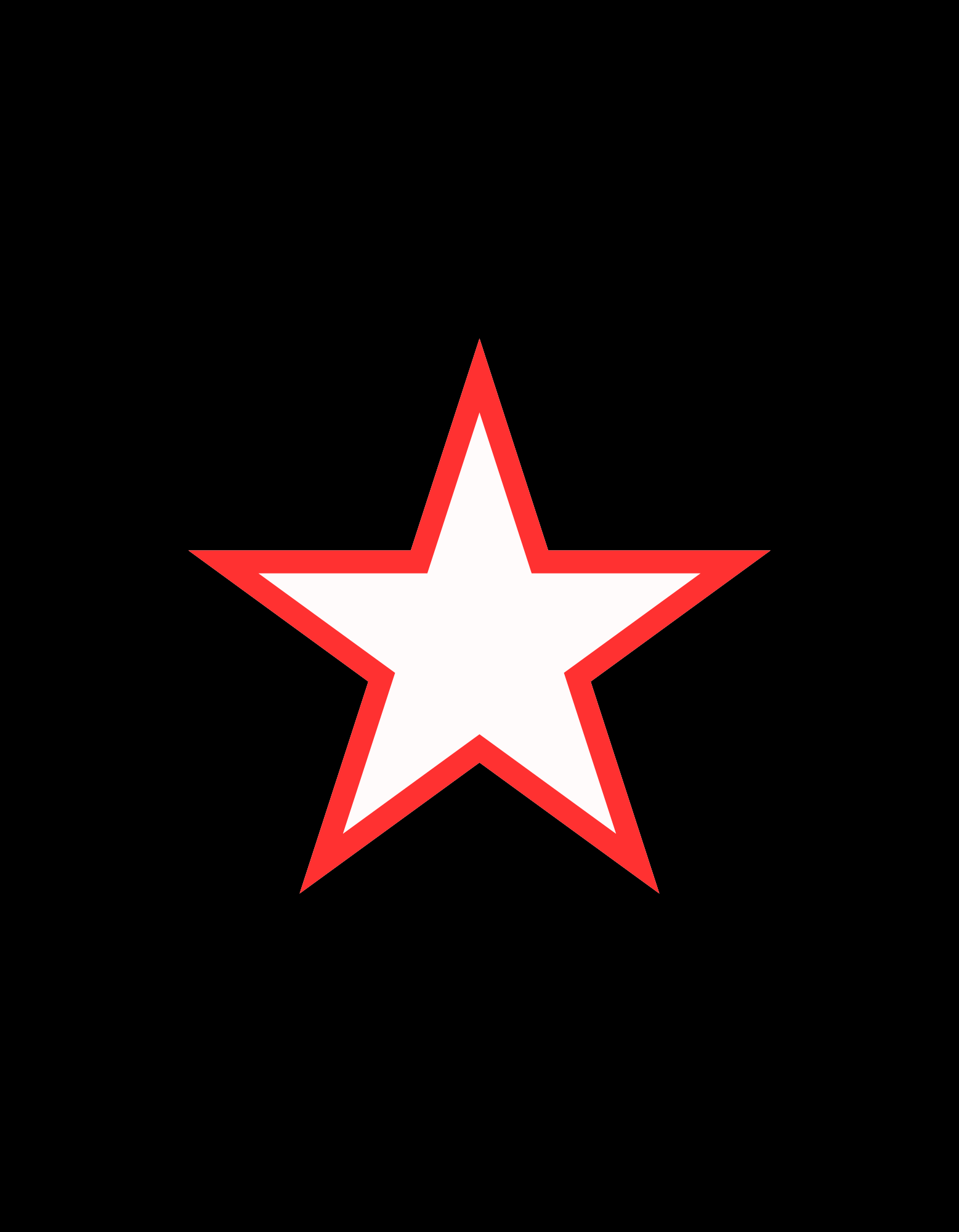 Single white star with sharp five points and thick red outline, centered on solid black background.